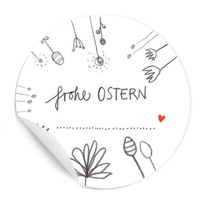 Ostersticker Frohe Ostern ... | 24 Aufkleber mit Blumen zum Beschriften im DIY Bleistift Design | Weiß Grau Rot | zum Ostergrüße Verzieren