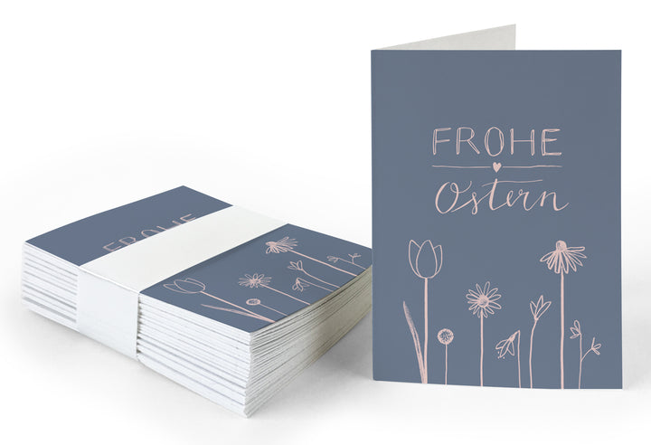 25 Geschenkanhänger frohe Ostern | Blau Rosa | originelle mini Osterkarten zum Ostergeschenke Beschriften | A7 Recyclingpapier Klappkarten