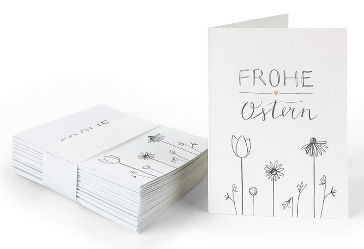 25 Geschenkanhänger frohe Ostern | Weiß Beige | originelle mini Osterkarten zum Ostergeschenke Beschriften | A7 Recyclingpapier Klappkarten
