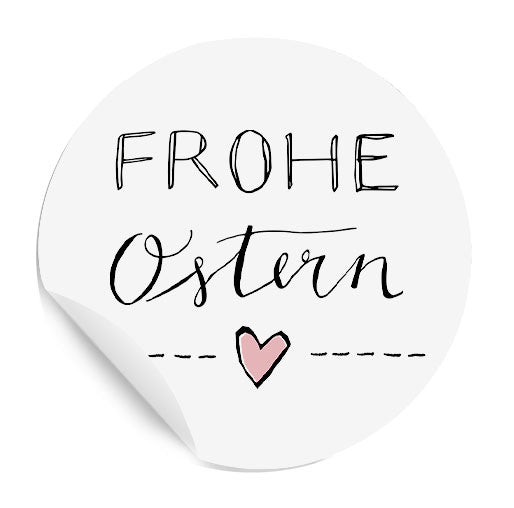 Ostersticker Frohe Ostern ♥ | 24 Aufkleber Weiß mit Rosa Herz | zum Ostergrüße Verzieren