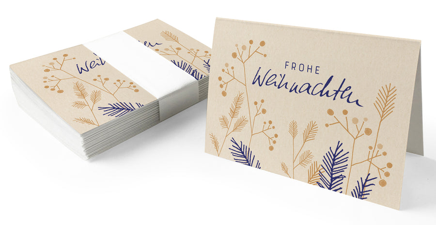 25 Geschenkanhänger frohe Weihnachten! CREME | originelle mini Weihnachtskarten zum Weihnachtsgeschenke Beschriften | A7 Recyclingpapier Klappkarten