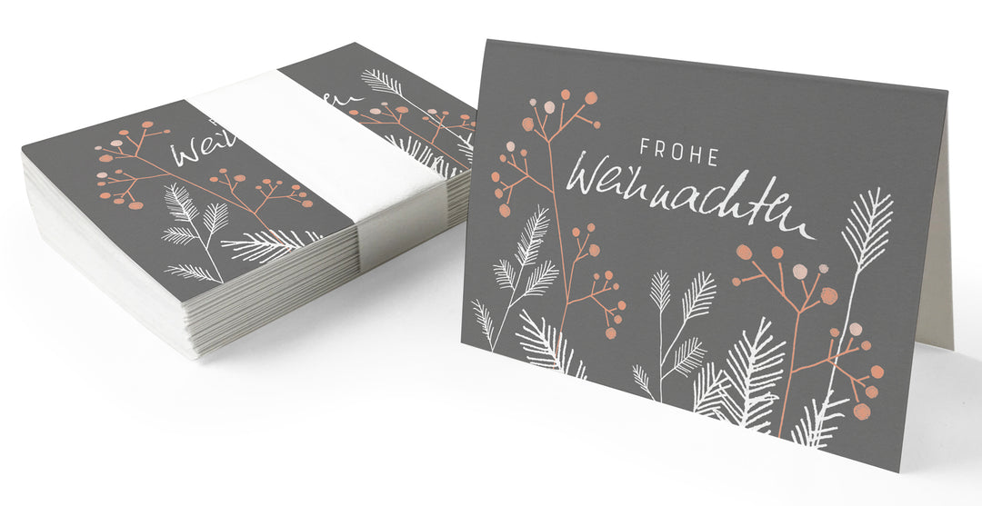 25 Geschenkanhänger frohe Weihnachten! GRAU | originelle mini Weihnachtskarten zum Weihnachtsgeschenke Beschriften | A7 Recyclingpapier Klappkarten