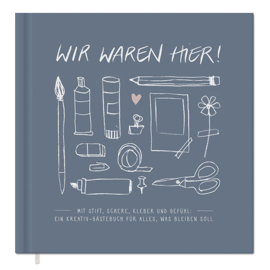 Hochzeitsgästebuch Blau Weiß, schlichtes Kalligrafie Design, Hardcover Gästebuch