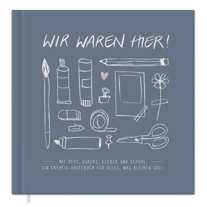 Hochzeitsgästebuch Blau Weiß, schlichtes Kalligrafie Design, Hardcover Gästebuch