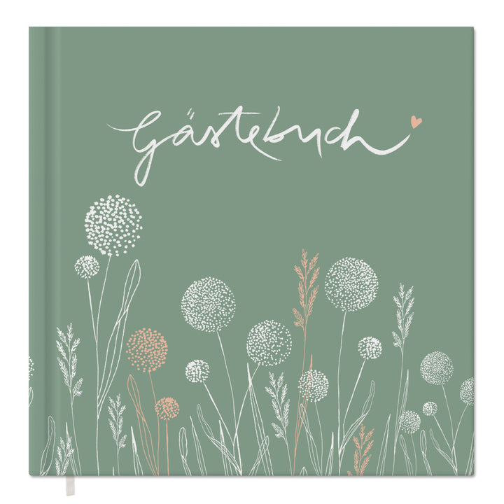 Hochzeitsgästebuch Grün Weiß, schlichtes Kalligrafie Design, Hardcover Gästebuch