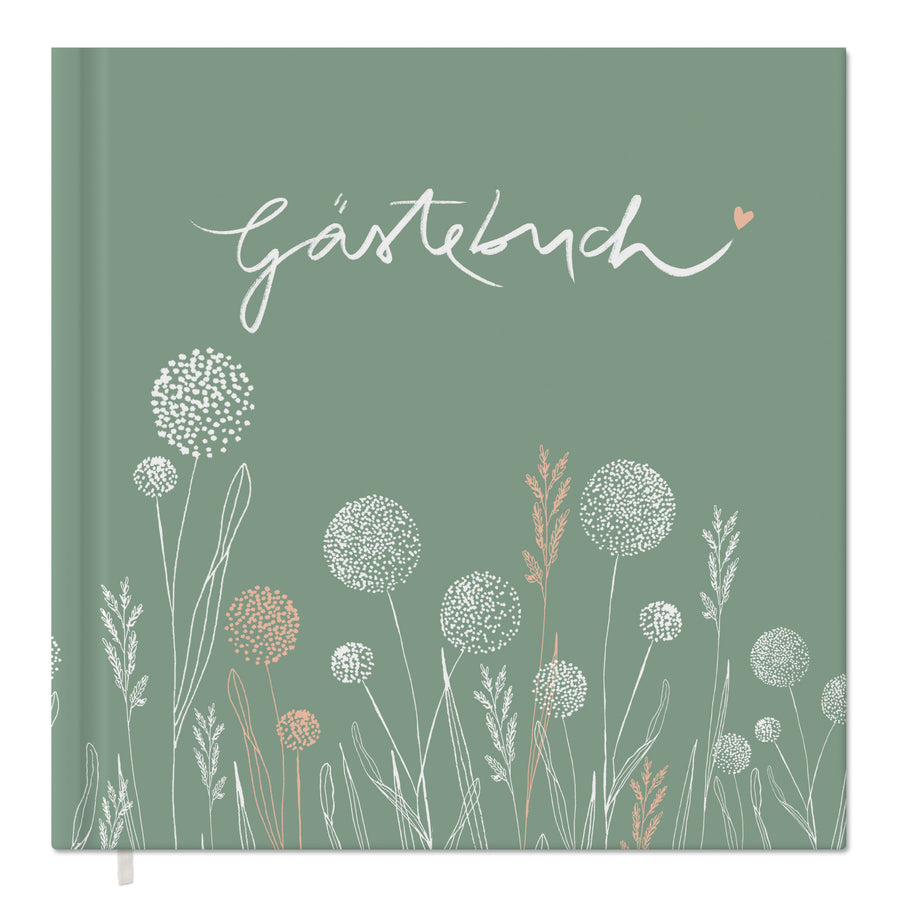 Hochzeitsgästebuch Grün Weiß, schlichtes Kalligrafie Design, Hardcover Gästebuch