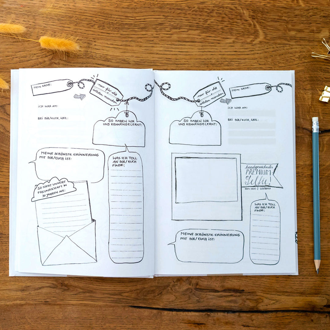 Witziges Gästebuch mit Fragen zum Ausfüllen | Freundebuch für Erwachsene zum Schreiben & Malen | FSC Papier klimaneutral |  Weiß | Hardcover