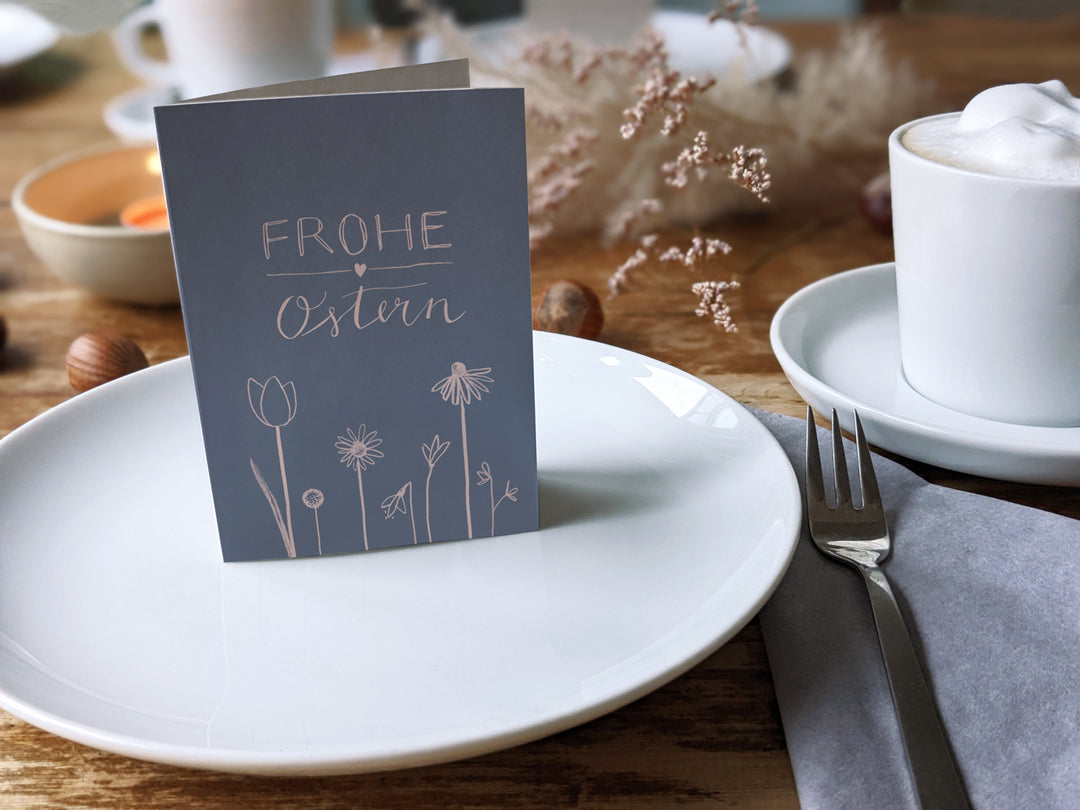 25 Geschenkanhänger frohe Ostern | Blau Rosa | originelle mini Osterkarten zum Ostergeschenke Beschriften | A7 Recyclingpapier Klappkarten