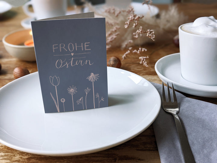 25 Geschenkanhänger frohe Ostern | Blau Rosa | originelle mini Osterkarten zum Ostergeschenke Beschriften | A7 Recyclingpapier Klappkarten