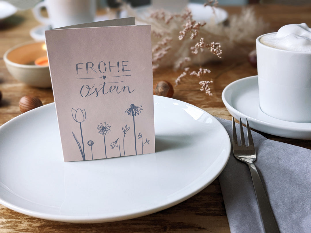 25 Geschenkanhänger frohe Ostern | Rosa Blau | originelle mini Osterkarten zum Ostergeschenke Beschriften | A7 Recyclingpapier Klappkarten