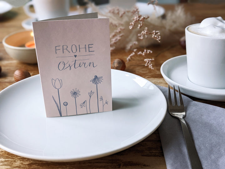 25 Geschenkanhänger frohe Ostern | Rosa Blau | originelle mini Osterkarten zum Ostergeschenke Beschriften | A7 Recyclingpapier Klappkarten