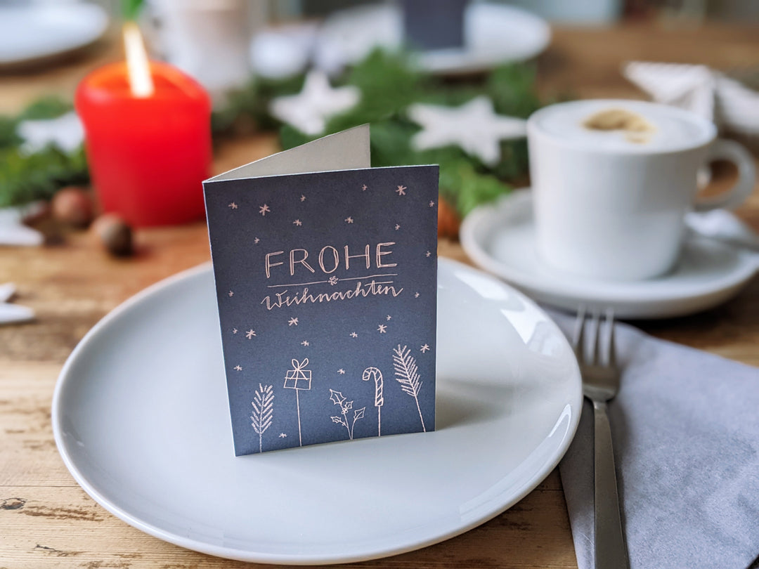 25 Geschenkanhänger frohe Weihnachten Blau Rosa | originelle mini Weihnachtskarten zum Weihnachtsgeschenke Beschriften | A7 Recyclingpapier Klappkarten