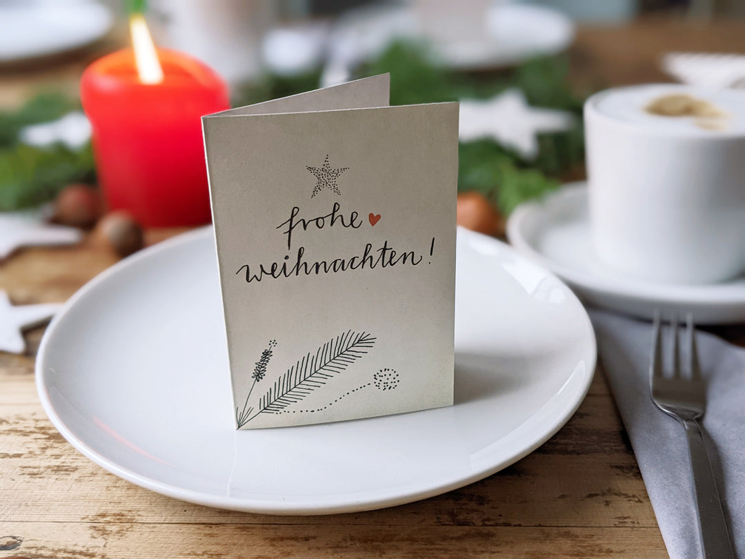 25 Geschenkanhänger frohe Weihnachten! CREME | originelle mini Weihnachtskarten zum Weihnachtsgeschenke Beschriften | A7 Recyclingpapier Klappkarten