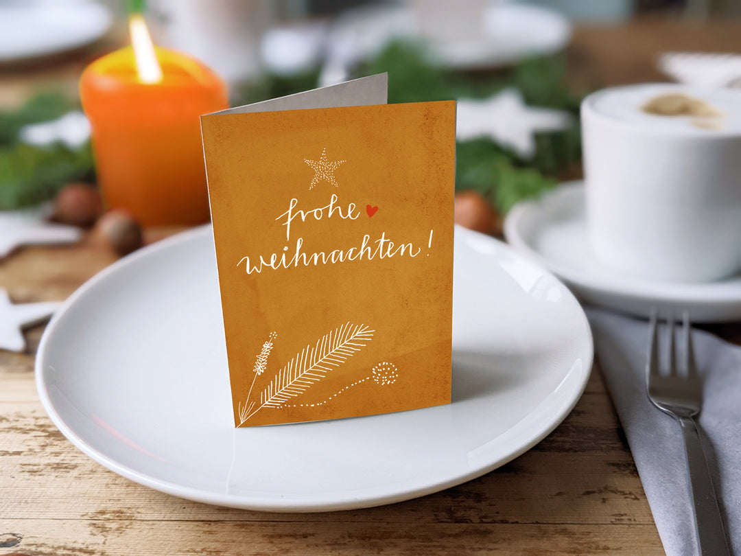 25 Geschenkanhänger frohe Weihnachten! KUPFER | originelle mini Weihnachtskarten zum Weihnachtsgeschenke Beschriften | A7 Recyclingpapier Klappkarten