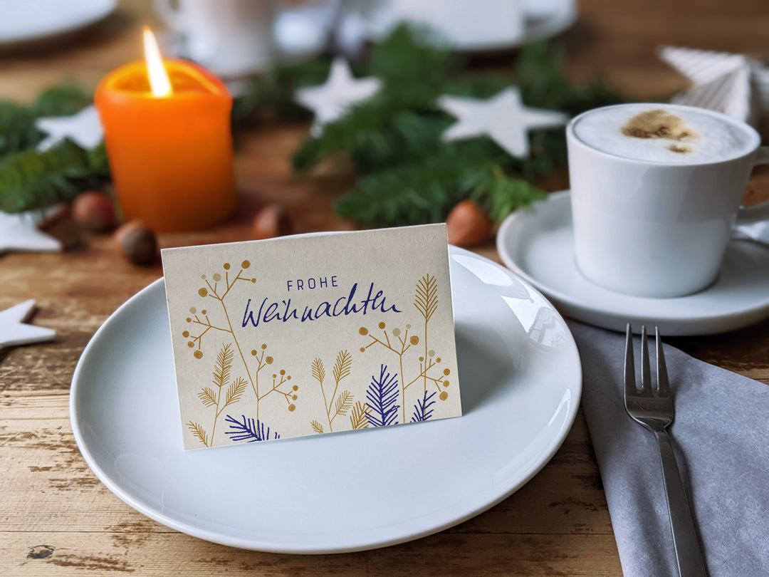 25 Geschenkanhänger frohe Weihnachten! CREME | originelle mini Weihnachtskarten zum Weihnachtsgeschenke Beschriften | A7 Recyclingpapier Klappkarten