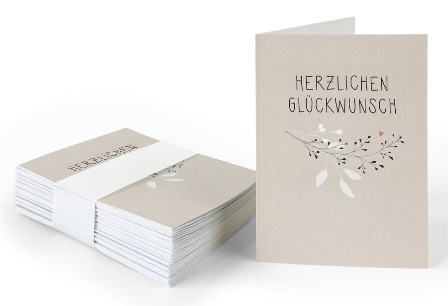 Geschenkanhänger Herzlichen Glückwunsch Creme, mini Klappkarten zum beschriften deiner Geburtstagsgeschenke