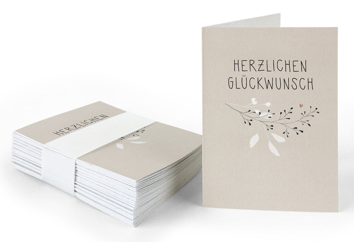 Geschenkanhänger Herzlichen Glückwunsch Creme, mini Klappkarten zum beschriften deiner Geburtstagsgeschenke