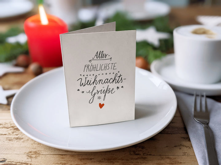 25 Geschenkanhänger allerfröhlichste Weihnachtsgrüße WEISS | mini Weihnachtskarten zum Weihnachtsgeschenke Beschriften | A7 Recyclingpapier Klappkarten
