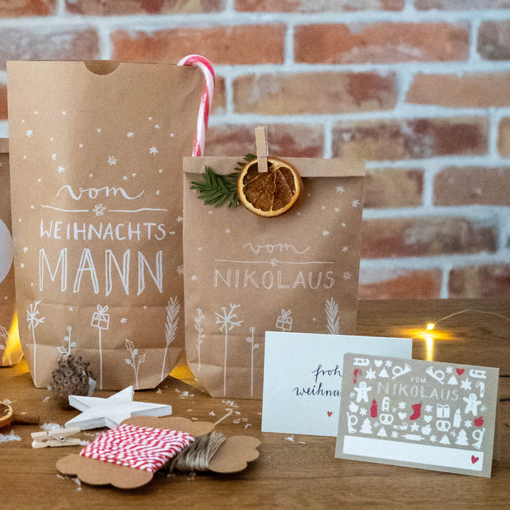 25 Geschenkanhänger frohes Fest - Creme Beige | originelle mini Weihnachtskarten zum Weihnachtsgeschenke Beschriften | A7 Recyclingpapier Klappkarten