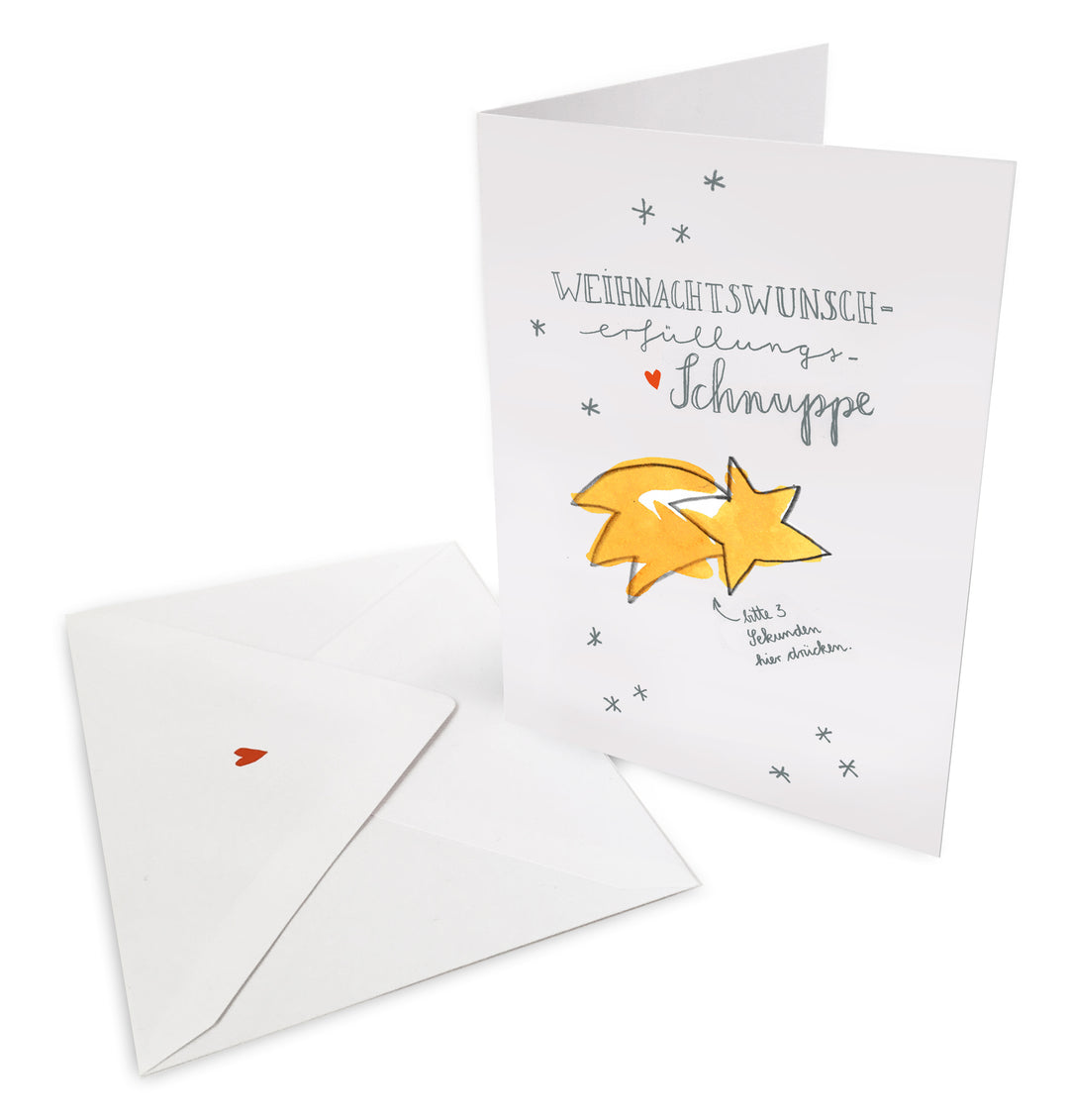 Weihnachtsgrußkarte mit Weihnachtswunsch-Erfüllungs-Schnuppe, Handlettering Design, Grußkarte zu Weihnachten, Klappkarte mit Umschlag