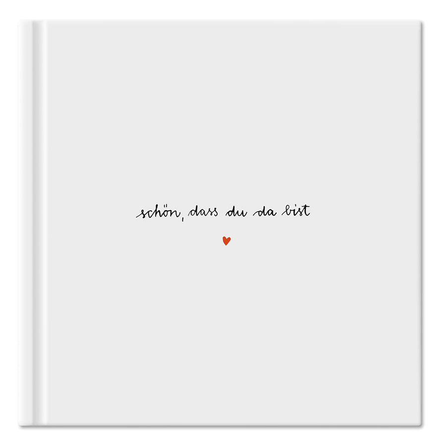 Hochzeitsgästebuch Weiß - Schön dass du da bist | Gästebuch für Hochzeit, Geburtstag, Taufe | klimaneutrales FSC-Papier | 21x21 cm, Hardcover