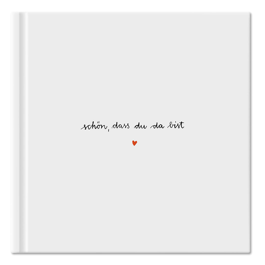 Hochzeitsgästebuch Weiß - Schön dass du da bist | Gästebuch für Hochzeit, Geburtstag, Taufe | klimaneutrales FSC-Papier | 21x21 cm, Hardcover