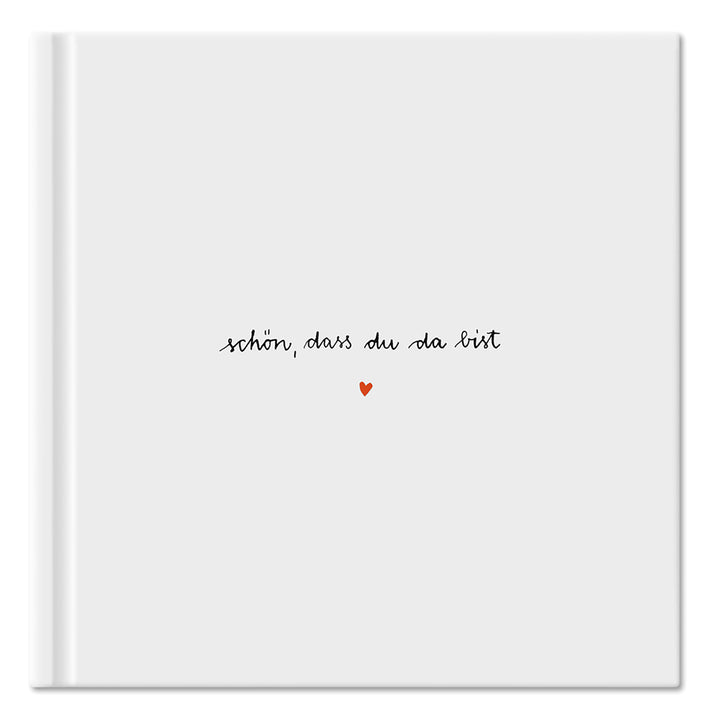 Hochzeitsgästebuch Weiß - Schön dass du da bist | Gästebuch für Hochzeit, Geburtstag, Taufe | klimaneutrales FSC-Papier | 21x21 cm, Hardcover