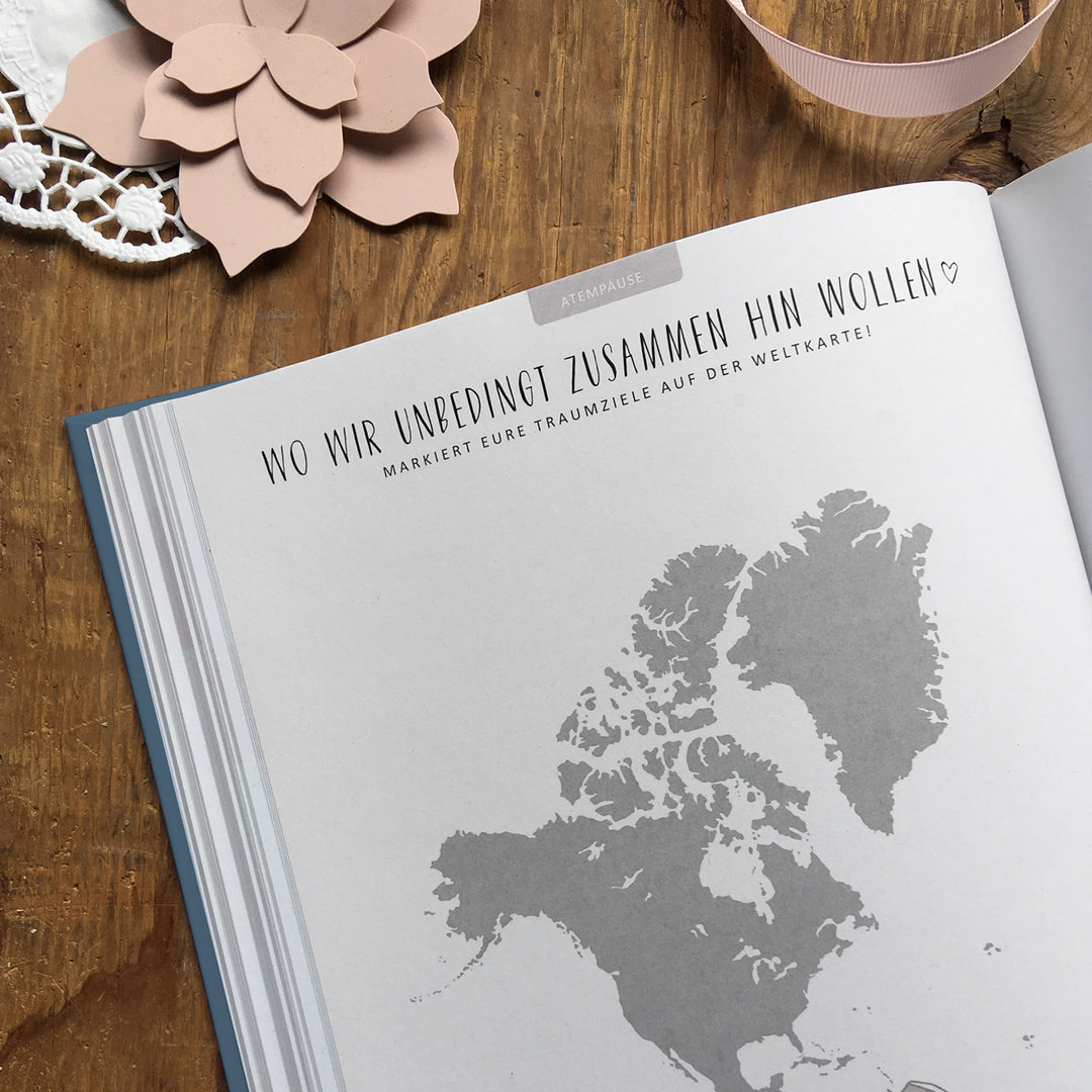 Hochzeitsplaner mit vielen Checklisten, Zeitplan, To-do-Listen, A5 Wedding Planner Notizbuch, 184 S., Hardcover, blau rosa, Recyclingpapier, klimaneutral