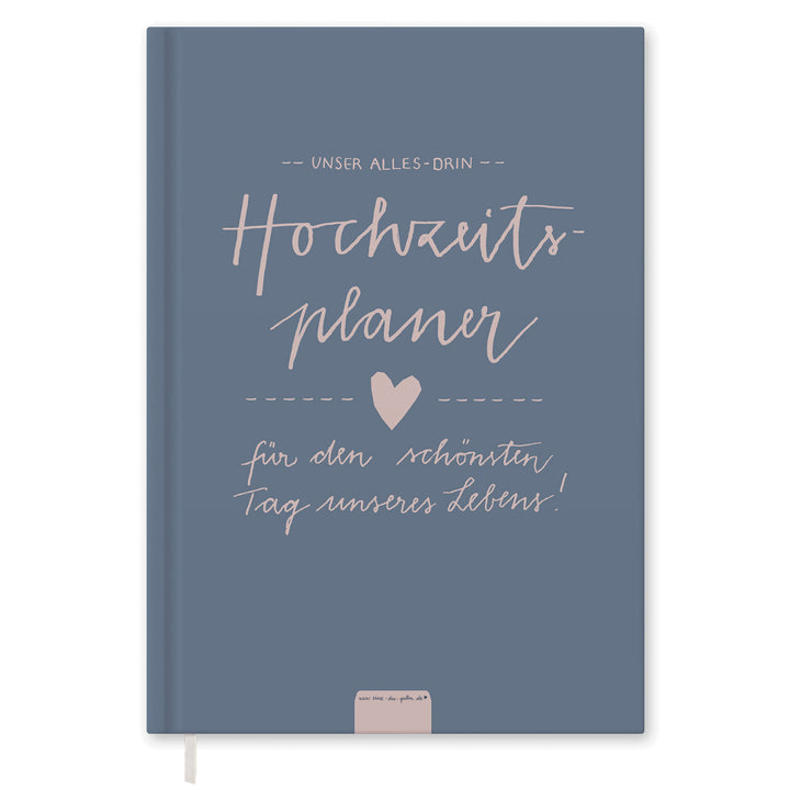 Hochzeitsplaner mit vielen Checklisten, Zeitplan, To-do-Listen, A5 Wedding Planner Notizbuch, 184 S., Hardcover, blau rosa, Recyclingpapier, klimaneutral