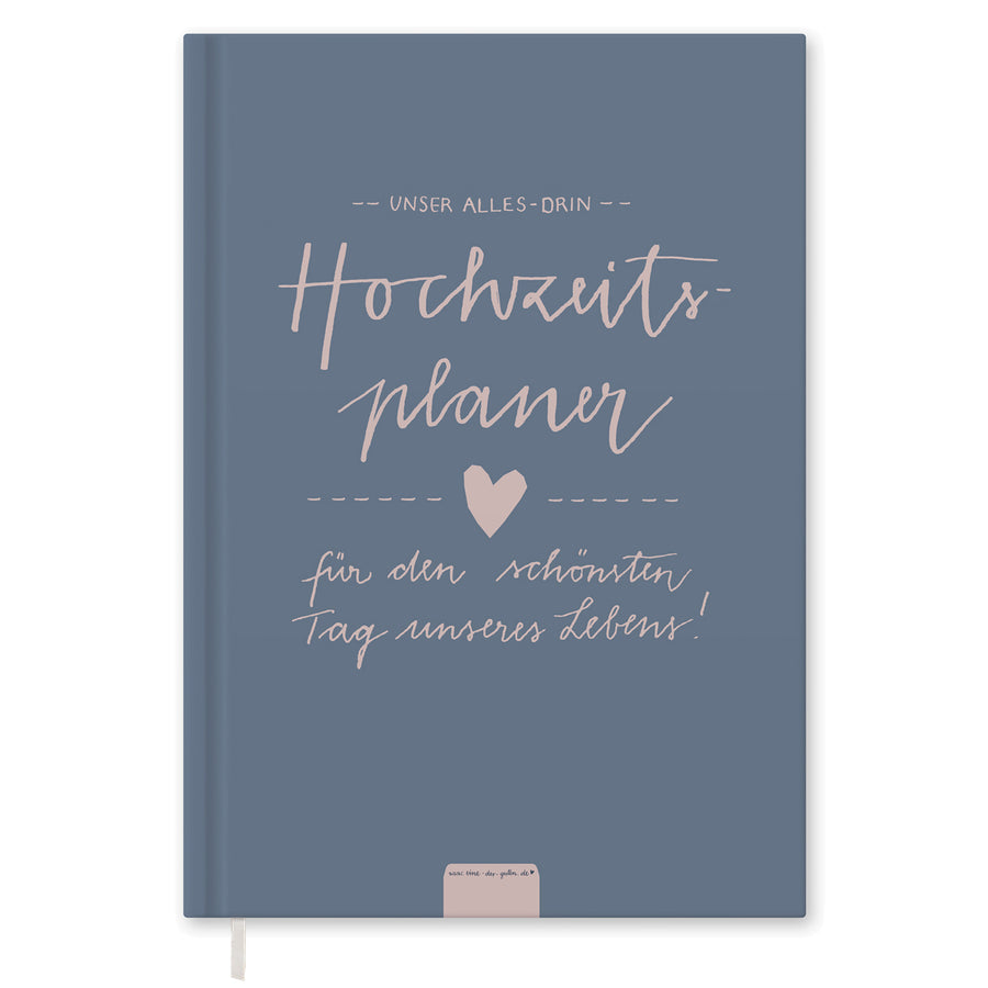 Hochzeitsplaner mit vielen Checklisten, Zeitplan, To-do-Listen, A5 Wedding Planner Notizbuch, 184 S., Hardcover, blau rosa, Recyclingpapier, klimaneutral
