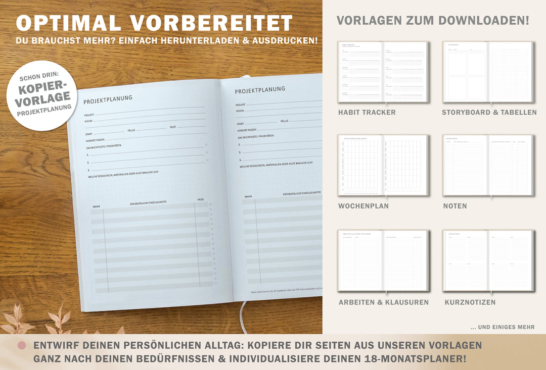 A5 Terminkalender – Studienplaner 2025 2026 | 18 Monate Wochenplaner mit Leseband | Softcover Taschenkalender & Terminplaner | Weiß Grau Beige