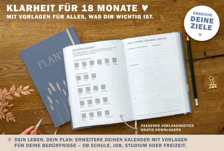 A5 Terminkalender – Studienplaner 2025 2026 | 18 Monate Wochenplaner mit Gummiband | Hardcover Taschenkalender & Terminplaner | Blau Rosa
