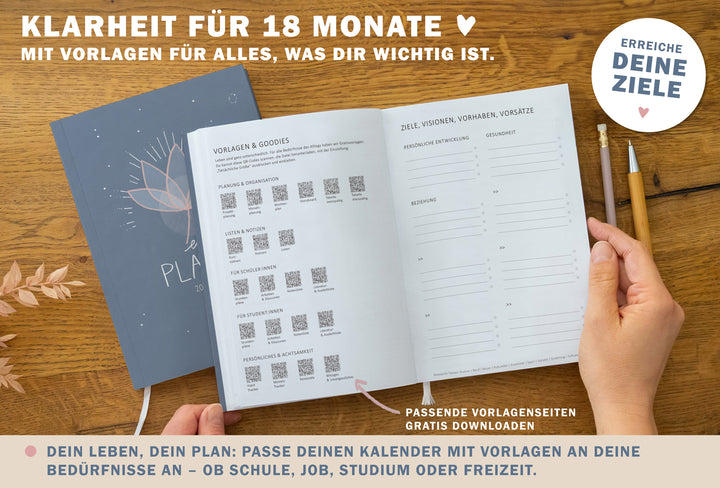 A5 Terminkalender – Studienplaner 2025 2026 | 18 Monate Wochenplaner mit Leseband | Softcover Terminplaner im Spalten-Layout | Blau Rosa