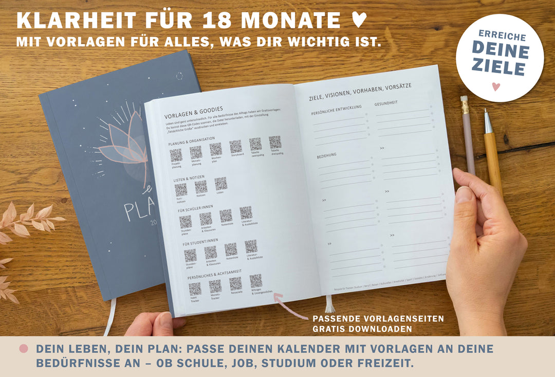 A5 Terminkalender – Studienplaner 2025 2026 | 18 Monate Wochenplaner mit Leseband | Softcover Terminplaner im Spalten-Layout | Blau Rosa