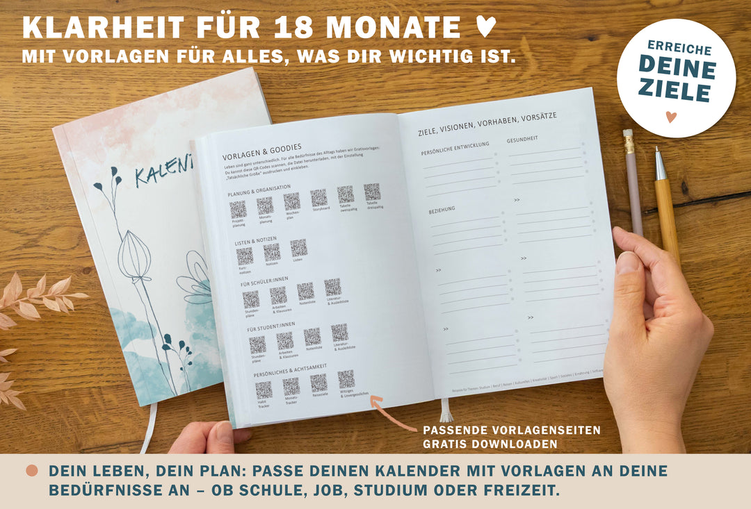 A5 Terminkalender – Studienplaner 2025 2026 | 18 Monate Wochenplaner mit Leseband | Softcover Terminplaner im Spalten-Layout | Weiß Blau Rosa
