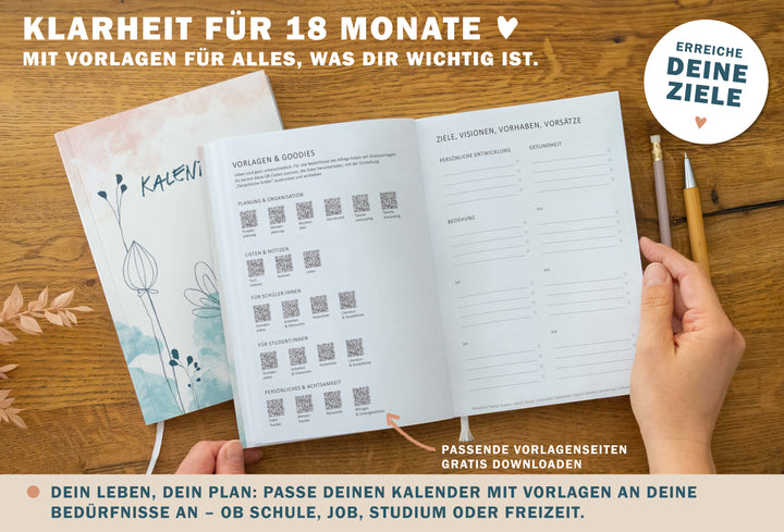 A5 Terminkalender – Studienplaner 2025 2026 | 18 Monate Wochenplaner mit Leseband | Softcover Terminplaner im Spalten-Layout | Weiß Blau Rosa