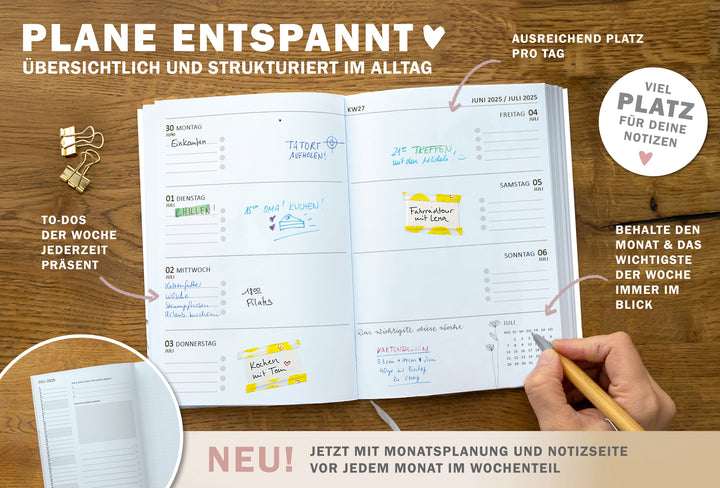 A5 Terminkalender – Studienplaner 2025 2026 | 18 Monate Wochenplaner mit Leseband | Softcover Taschenkalender & Terminplaner | Weiß Grau Beige