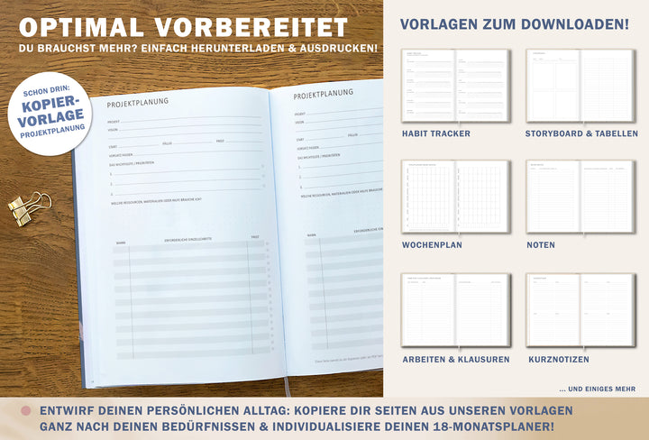 A5 Terminkalender – Studienplaner 2025 2026 | 18 Monate Wochenplaner mit Gummiband | Hardcover Taschenkalender & Terminplaner | Blau Rosa