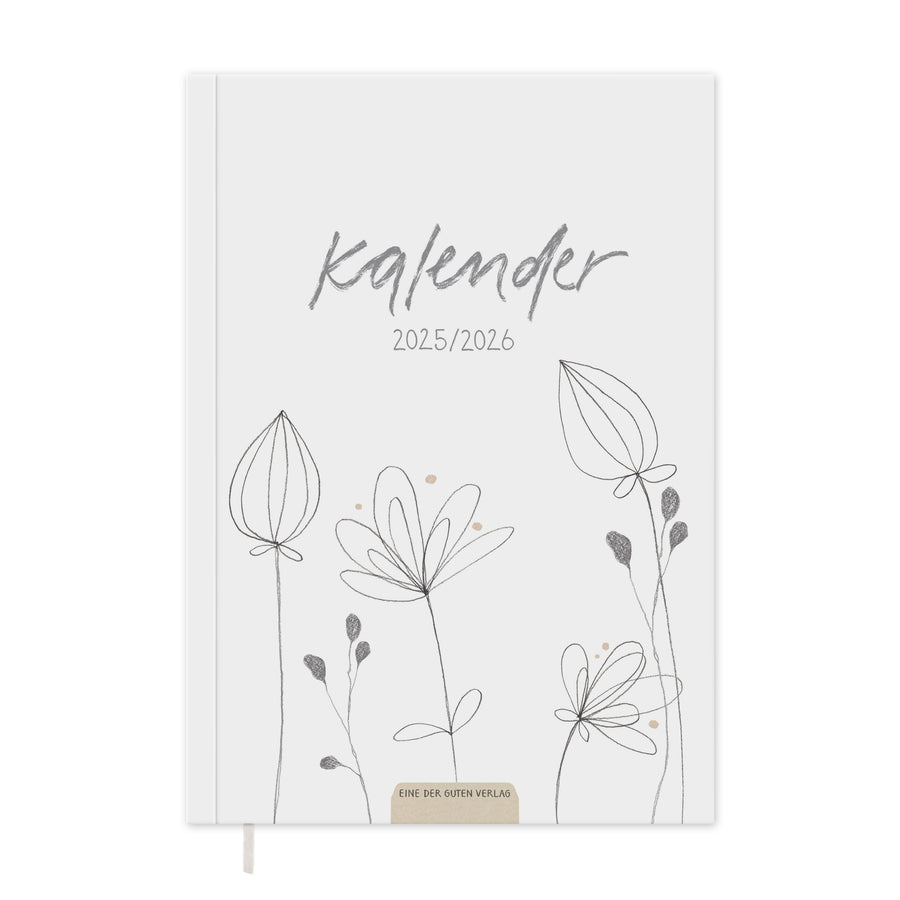 A5 Terminkalender – Studienplaner 2025 2026 | 18 Monate Wochenplaner mit Leseband | Softcover Taschenkalender & Terminplaner | Weiß Grau Beige