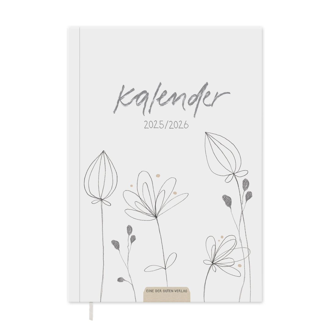 A5 Terminkalender – Studienplaner 2025 2026 | 18 Monate Wochenplaner mit Leseband | Softcover Taschenkalender & Terminplaner | Weiß Grau Beige
