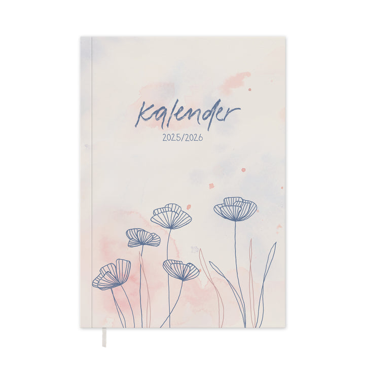 A5 Terminkalender – Studienplaner 2025 2026 | 18 Monate Wochenplaner mit Leseband | Softcover Taschenkalender & Terminplaner | Creme Blau Rosa