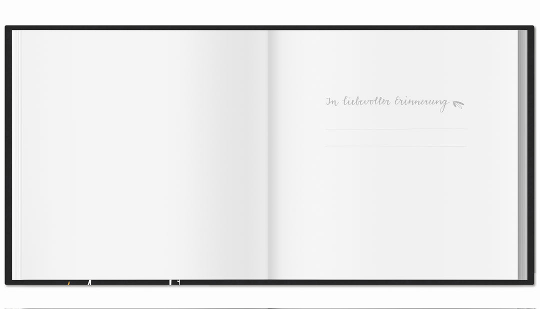 Blaues Kondolenzbuch zur Trauerfeier - wir werden dich vermissen - hochwertiges Design mit Blumen, stabiler Einband, 100 S, Blanko, 21x21cm