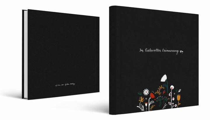 Beiges Kondolenzbuch zur Trauerfeier - In liebevoller Erinnerung - hochwertiges Design mit Blumen, stabiler Einband, 100 S, Blanko, 21x21cm