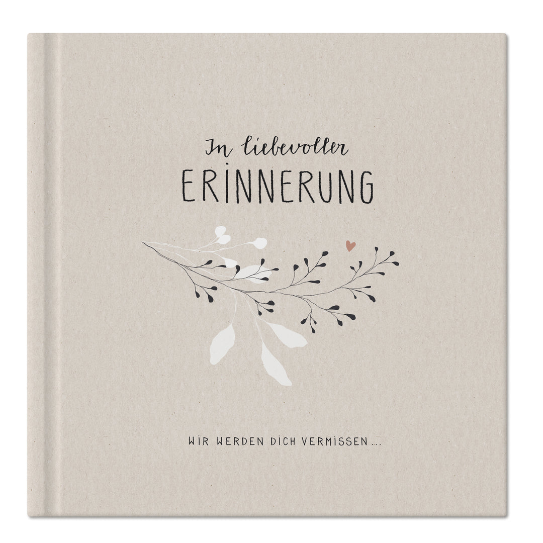 Beiges Kondolenzbuch zur Trauerfeier - In liebevoller Erinnerung - hochwertiges Design mit Blumen, stabiler Einband, 100 S, Blanko, 21x21cm