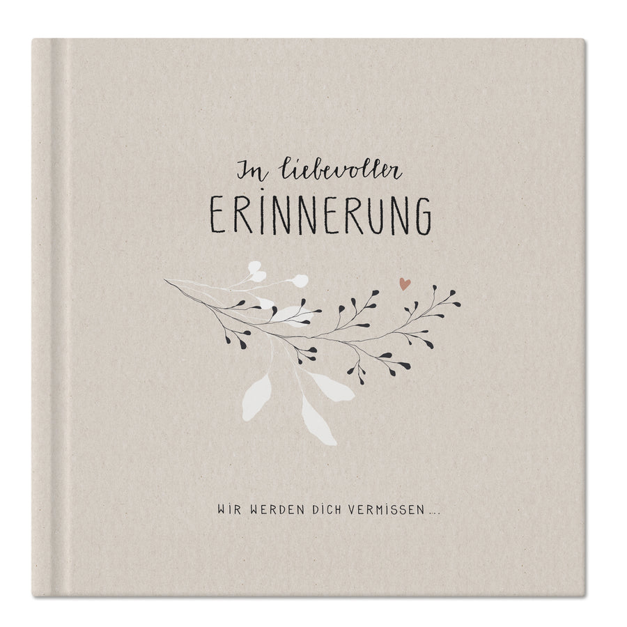 Beiges Kondolenzbuch zur Trauerfeier - In liebevoller Erinnerung - hochwertiges Design mit Blumen, stabiler Einband, 100 S, Blanko, 21x21cm