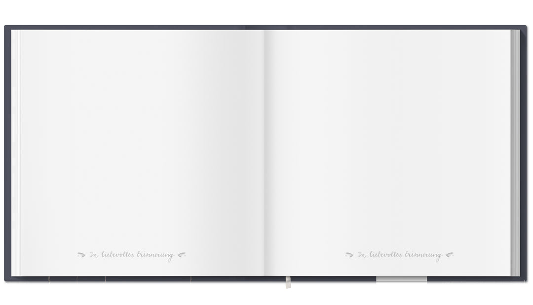 Blaues Kondolenzbuch zur Trauerfeier - wir werden dich vermissen - hochwertiges Design mit Blumen, stabiler Einband, 100 S, Blanko, 21x21cm