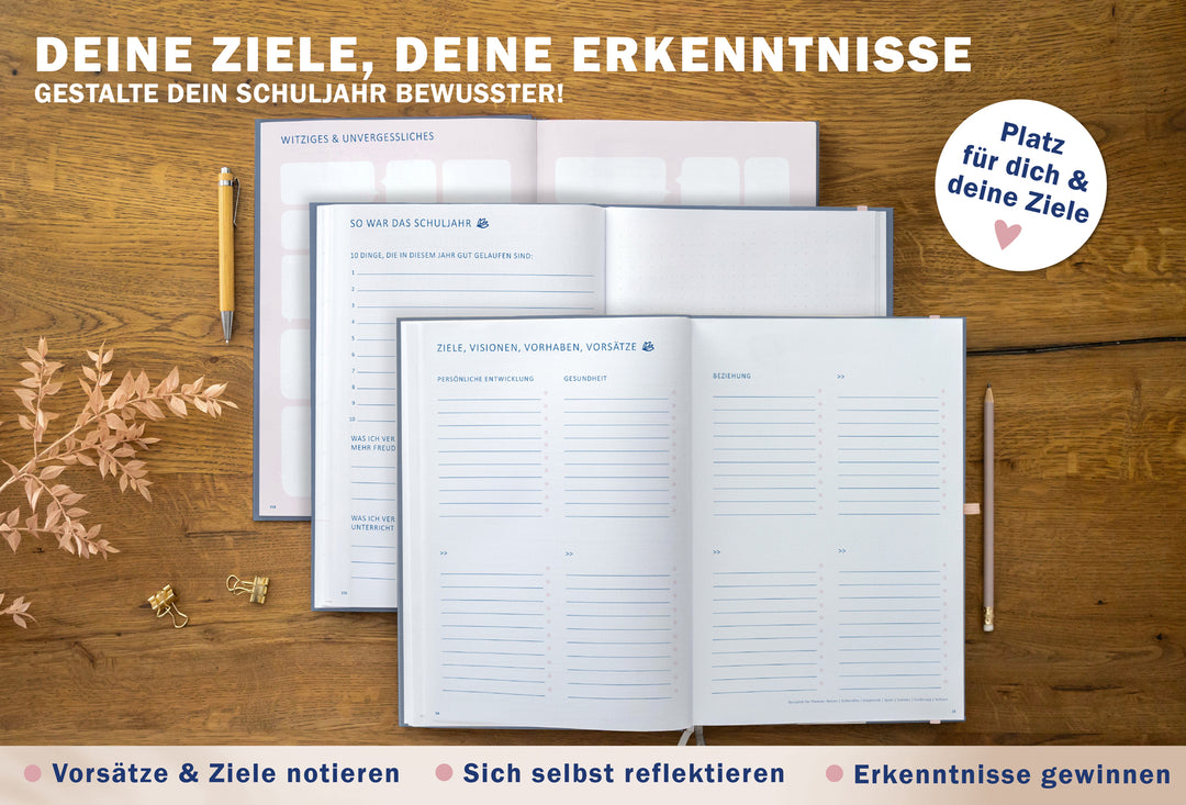 Lehrerkalender 2025 2026 | A4 Lehrer-Planer für Unterrichtsvorbereitung & Schuljahr Planung |  mit Gummiband und Stiftschlaufe | klimaneutral, Blau Rosa