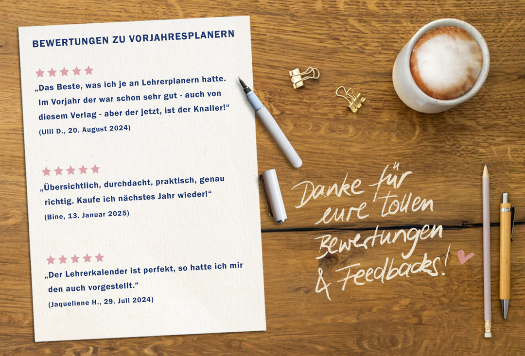 Lehrerkalender 2025 2026 | A4 Lehrer-Planer für Unterrichtsvorbereitung & Schuljahr Planung |  mit Gummiband und Stiftschlaufe | klimaneutral, Blau Rosa