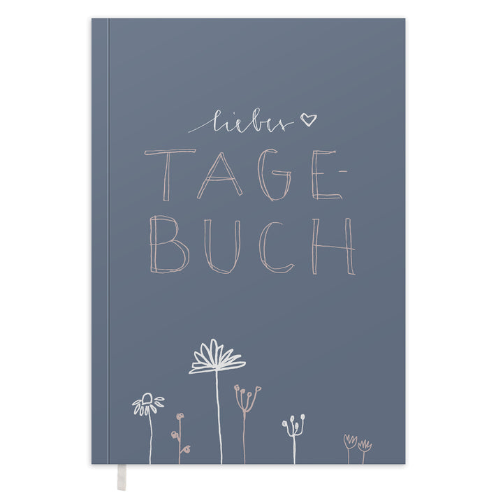 Liebes Tagebuch – Notizbuch für Erwachsene und Teenager, 92 Seiten liniert, A5 Softcover, FSC Papier, Blau Rosa mit Blumen