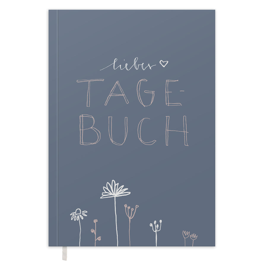 Liebes Tagebuch – Notizbuch für Erwachsene und Teenager, 92 Seiten liniert, A5 Softcover, FSC Papier, Blau Rosa mit Blumen